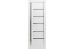 SARTODOORS Lite Slab Barn Door Panel 28 x 84 | Quadro 4088 White Silk with Frosted Opaque Glass Sturdy Finished Wooden Modern Doors Pocket Closet Sliding