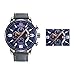 Watches Men Chronograph with Three dials, Gray Leather Strap Wristwatch (Waterproof, Blue, 30M) for Mens Gift
