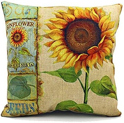 Sengreat 18"x18" Sunflower Cotton Linen Cloth Art Toy Pillow Case Throw Pillow Cover Cushion Case