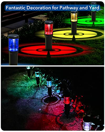 MUSCLE LIGHTING Solar Pathway Lights Bollard, 7 Color Changing / Warm White Landscape Path Light, Outdoor Waterproof Garden Light for Patio, Yard, Driveway, Pack of 6