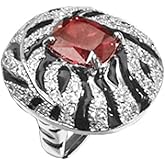 Red Gemstone Ring White Gold-Tone Plated Created Ruby Wedding Engagement Statement Adjustable Extendable Rings Fashion Cubic Zirconia Zebra Stripe Cocktail Party Jewelry Dainty Gift for Women Birthday