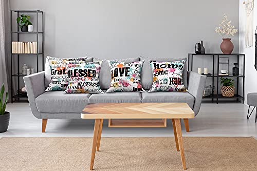 Throw Pillow Covers, Nice Gift Grateful, Love, Home, Blessed Words,Sofa ,Great Gifts for Thanksgiving Day,Christmas,Wedding ，Decorative Pillow Covers ,18 X 18 Inch Set of 4 Decorative Pillows Quantity