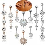 FIBO STEEL 10 Pcs 14G Stainless Steel Dangle Belly Button Rings Navel Barbell Body Jewelry Piercing
