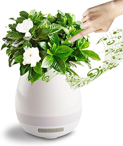 Music Flower Pot Bluetooth Speaker Smart Touch Plant Piano with Multi-color LED Light(white)