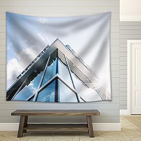 Modern Office Building Under Blue Sky - Fabric Wall Tapestry Home Decor - 51x60 inches