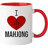 Keeks & Co I Love Mahjong Coffee Mug, Red and White, Gifts for Mahjong Players, Mahjong Accessories and Gifts, Mahjong Lover Enthusiast