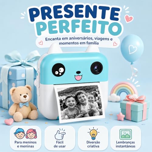 Câmera Infantil Digital Instantânea com Impressão Térmica (Azul)