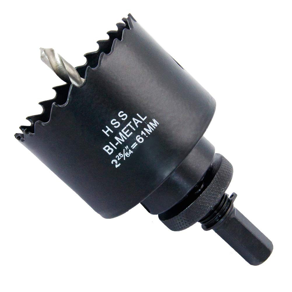 2.4inch Hole Saw LAIWEI Bi-Metal Hole Saw 61mm with Heavy Duty Mandrel, HSS Hole Cutter for Metal Pipe, Wood, Sheet Metal, etc. 2 locking pins make the tool stronger and drilling easier