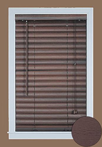 PowerSellerUSA Window Blinds Mini Blind 2" Slat Vinyl Embossed Woodgrain Plantation Blinds - Mahogany 23" (Width) x 64" (Length)
