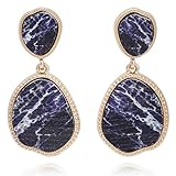 BONALUNA Bohemian Wood And Marble Effect Oval Shaped Drop Statement Earrings