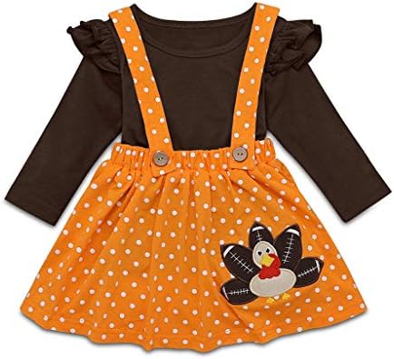 Toddler Christmas Outfits Set Kids Baby Girls Ruffle Thanksgiving Turkey T Shirt Top Suspender Skirt Dress Clothes Fineser