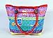 Waterproof Purple Blue Design on front side and Solid red on flip side Canvas Beach Bag Zipper Closure with Wood Balls 21 X 15 X 6
