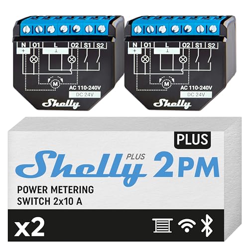 Shelly Plus 2PM | Wlan 2 Kanäle Smart Relais Schalter | Rolladenschalter mit Stromverbrauchsmessung | Hausautomation | Google Home Alexa Zubehör | iOS Android App (2 Pack)