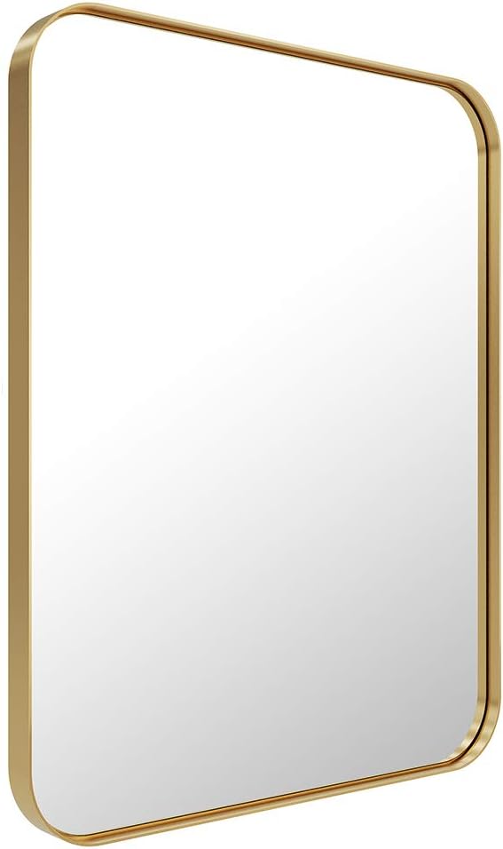 ANDY STAR Gold Wall Mirror for Bathroom, 16x20 Inch Small Gold Bathroom Mirror with Stainless Steel Metal Frame Rounded Corner: Furniture & Decor