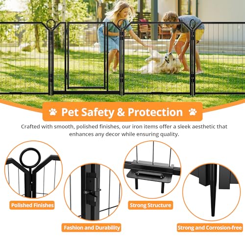 Garvee Dog Playpen 32 Inch 16 Panels Pet Pen with Door & Ground Stakes, Heavy Duty Steel Exercise Fence, Foldable Portable Puppy Playpen for Indoor Outdoor Yard RV Camping, Small Medium Dogs