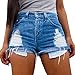 Women's Juniors Distressed Cut Off Ripped Jean Shorts High Waisted Denim Shorts (M, Denim Blue)