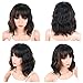 DEYNGS Fashion Short Wavy Wigs With Flat Bangs Natural Black Synthetic Full Wigs For Women None Lace Wigs That Look Real Heat Resistant +Free Wig Cap (Black Mix Brown)