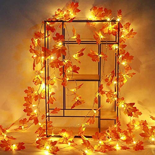 Comtelek 4 Pack Fall Maple Leaf Garland with LED String Lights, 7Ft/Piece Artificial Leaves Hanging Vines Autumn Garland for Thanksgiving Decorations,Fireplace Mantel,Home,Wedding,Thanksgiving Gifts