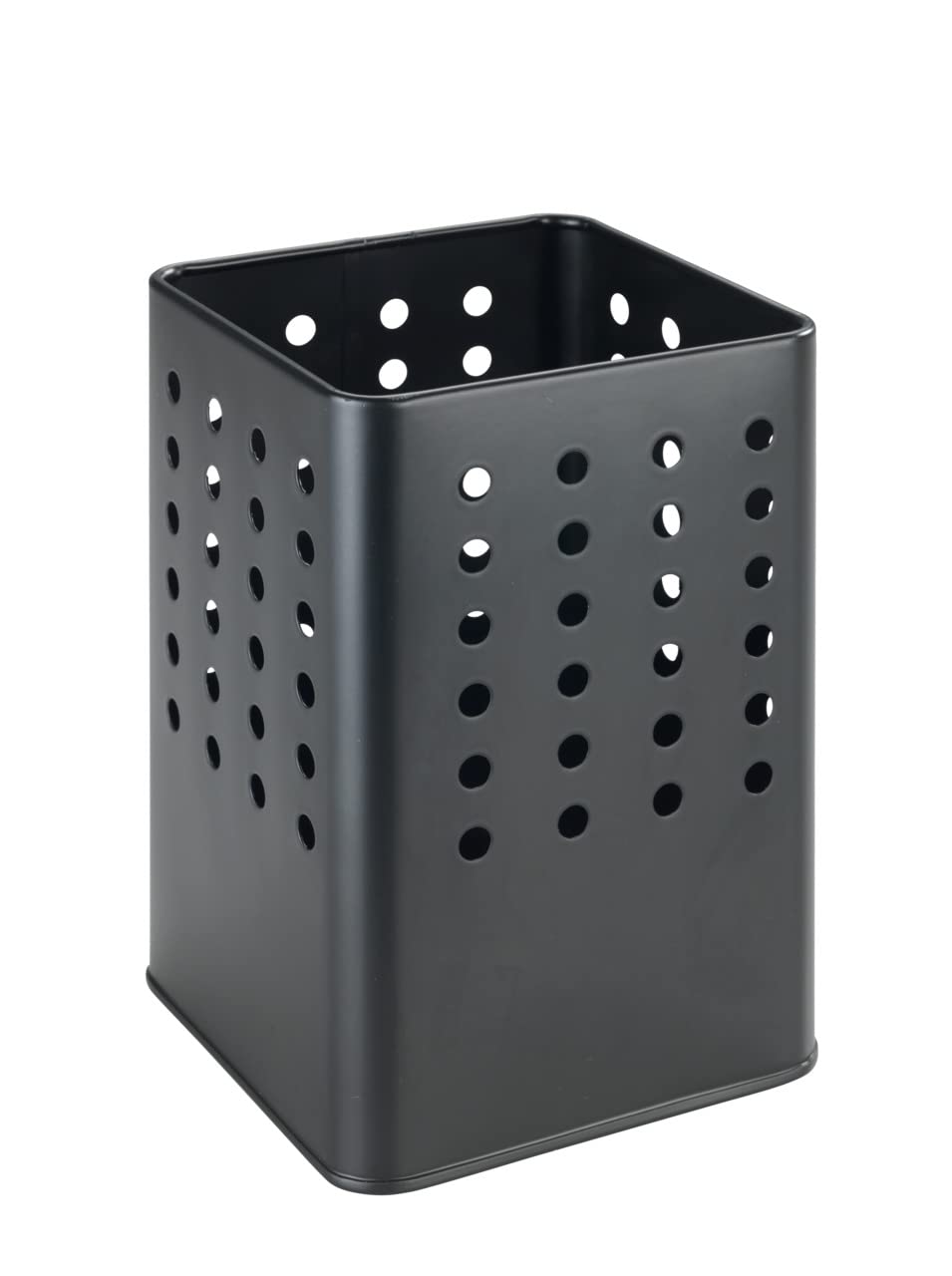 WENKO Silio utensil holder, practical kitchen utensil holder made of powder-coated metal in modern, angular shape with hole pattern, (W x H x D): 11.5 x 16.5 x 11.5 cm, matt black