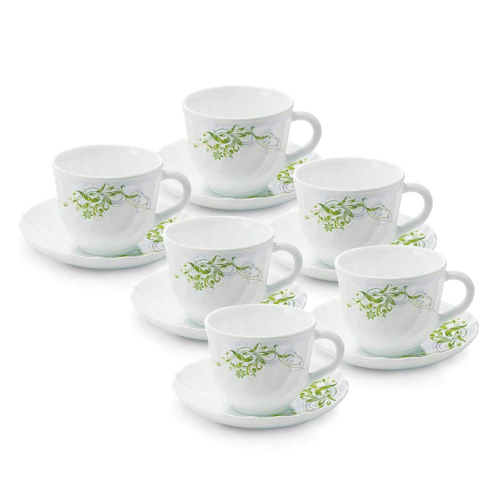 Buy Larah by Borosil Erba Cup and Saucer Set, 220ml, 12Piece, White