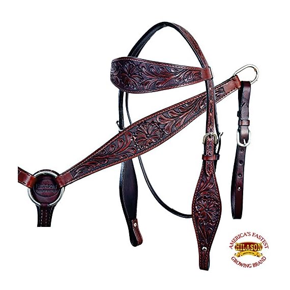 HILASON-DARK-BROWN-WESTERN-LEATHER-HORSE-BRIDLE-HEADSTALL-BREAST-COLLAR