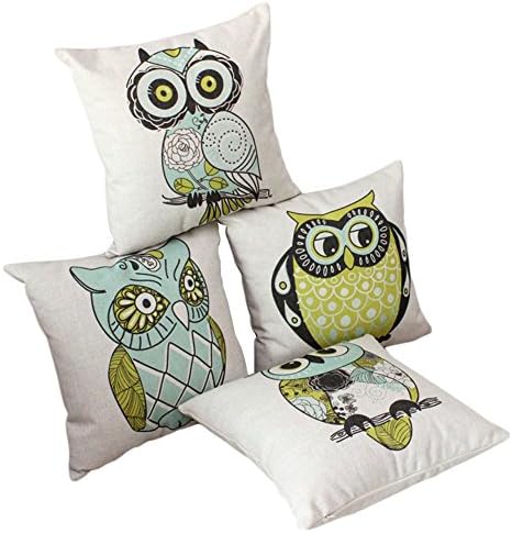 JollyGift 18 X 18 Inch Owl Patterns Cotton Canvas Home Decorative Throw Pillow Cover Cushion 4 pieces (HOM013-05)