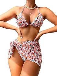 SOLY HUX Women's 3 Piece Swimsuits Print Halter