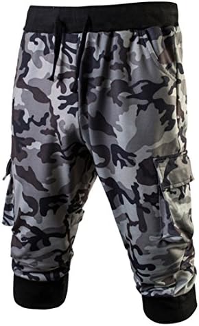 Men's Knit 3/4 Sport Pants Shorts Casual Harem Baggy Jogger Shorts Camouflage, Grey Camo Short, X-Large