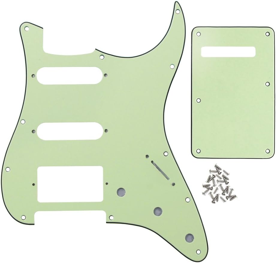 FLEOR 11 Hole Guitar ST Pickguard SSH and Tremolo Cavity Backplate with Mounting Screws for U.S./Mexican Standard ST, 3Ply Mint Green