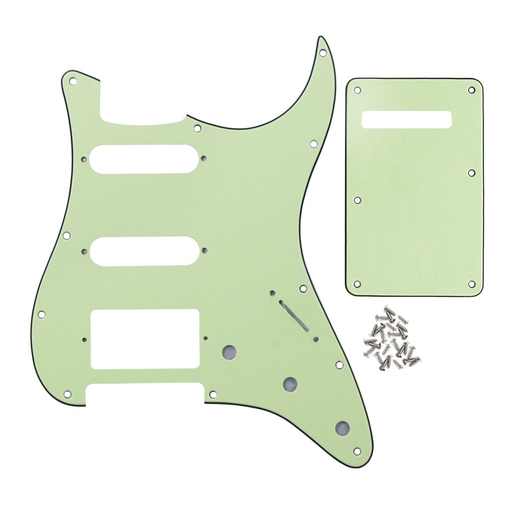 FLEOR 11 Hole Guitar ST Pickguard SSH and Tremolo Cavity Backplate with Mounting Screws for U.S./Mexican Standard ST, 3Ply Mint Green