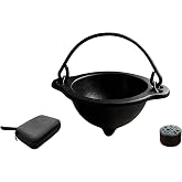 Acopelo Cast Iron Incense Burner Kit, 3 Inch Cauldron with Handle | Travelling Case, Stick Holder, For Smudging, Ritual, Candle, Vintage Home Decor