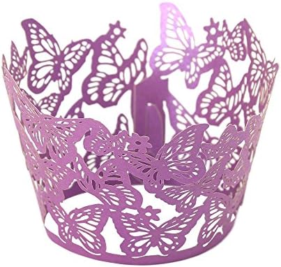 Cupcake Liners Cake Wrappers Decoration - Siduo ZK009 (2017 New Design) 50pcs Baking Cup Muffin Holder Case for Wedding Birthday Party Purple Butterfly