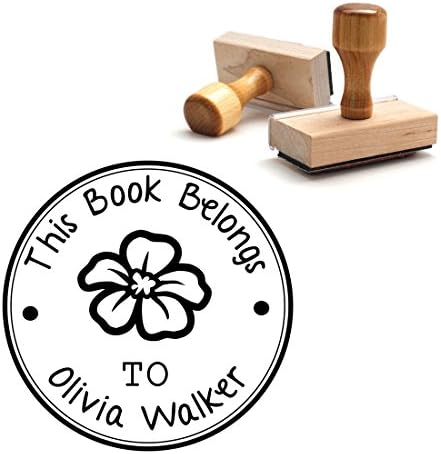 Personalized Wooden Handle Teacher Stamp This Book Belongs To School Student Hawaiin Flower Library Stamp Custom Large Round 3 Lines Customized Personal Teacher Appreciation Stamper