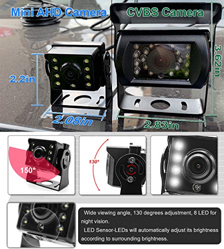 Wired AHD Backup Camera Monitor Kit for Truck/Semi-Trailer/Box Truck/RV/Camper/Bus/Van/Farm Mach/Motorhome/5th Wheel, HD 7Inch Digital TFT Monitor + 960P Mini Camera, Powered by Cigarette Lighter