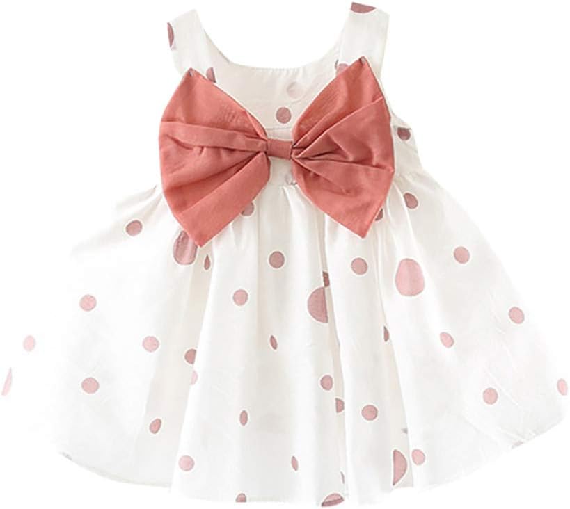 UUSUNI Summer Baby Girls Sleeveless Polka Dot Printing Bow Princess Dress Casual Sundress