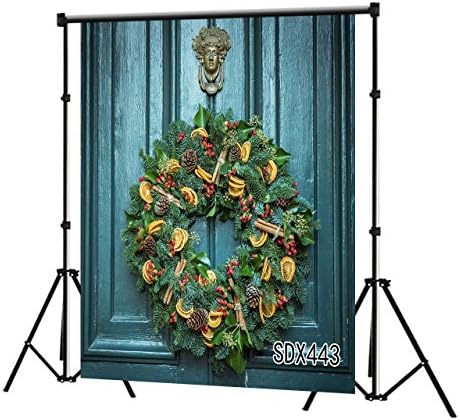 LB 5x7ft Christmas Photography Backdrop Garland with Pine Cone Lemon Red Fruits Decorations on the Door Vinyl Customized Party Banner Photo Background Studio Prop SDX443
