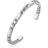Hisatan Stainless Steel Mens Cuff Bracelet, Minimal Twist Cool Antique Retro/Silver/Black Open Metal Cuff Bangle Bracelets for Men, 65/70mm