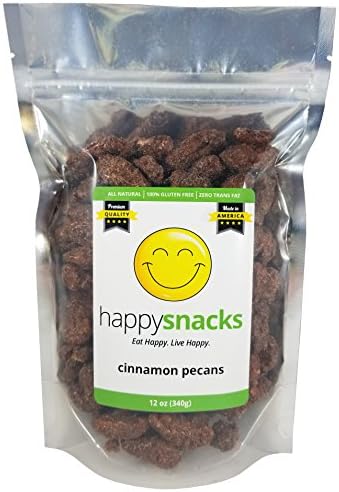 Happy Snacks Cinnamon Pecans - Sweet & Crunchy Pecans Perfect for Snacking, Salads & Desserts - Resealable Pouch (12 oz)