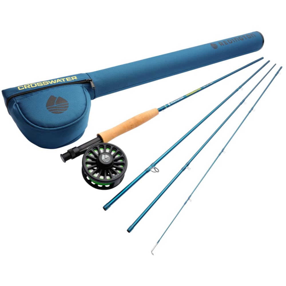 Redington Crosswater Fly Fishing Outfit - 4-Piece Fly Rod with Crosswater Reel, Rio Mainstream Fly Line & Zippered Travel Case - Complete Starter Kit