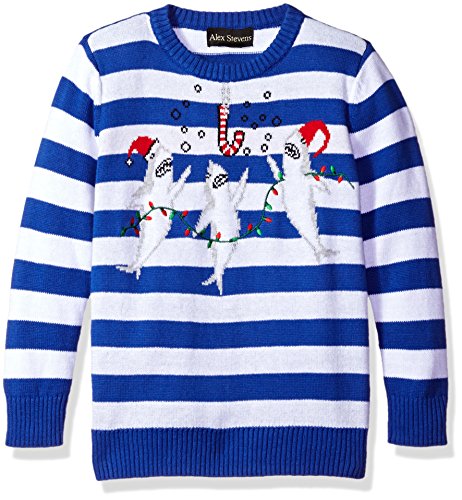Alex Stevens Little Boys' Shark Party Sweater, Blue Combo, 5