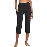 baleaf Womens Yoga Capri Pants High Waist Capri Leggings with Pockets Wide Leg Crop Exercise Workout Summer Pants
