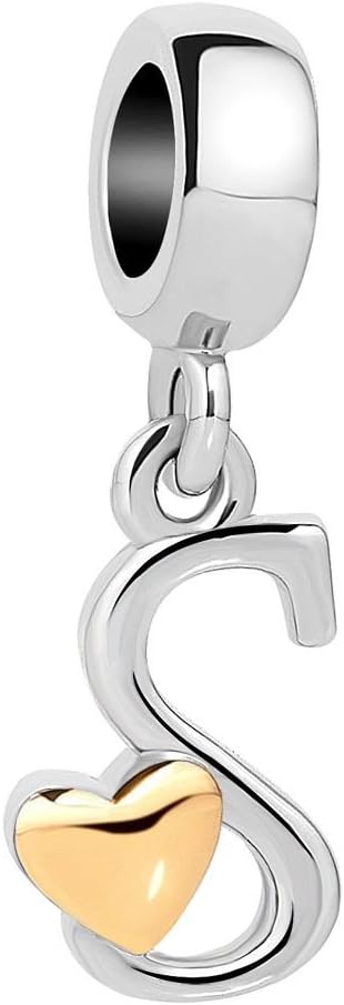 Letter Initial A-Z Alphabet Beads Dangle Golden Heart Charms for Bracelets