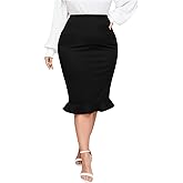Floerns Women's Plus Size Elegant High Waisted Midi Skirts Ruffle Office Work Pencil Skirt