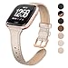 SWEES Leather Bands Compatible with Fitbit Versa, Slim Thin Genuine Leather Replacement Strap for Versa Women (5.5