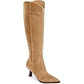 Coutgo Womens Wide Calf Knee High Boots Kitten Heel Pointed Toe Tall Boots Side Zipper Fall Winter Shoes