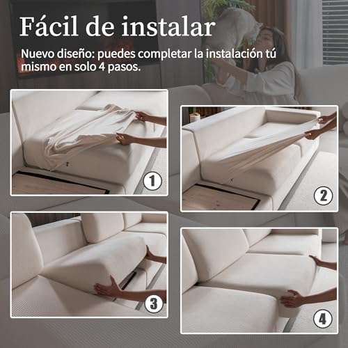 OHSIO Stretch Sofa Cushion Cover, Non-Slip Washable Universal Sofa Cover, Heavy Duty and Easy to Clean (Ivory, 1 Seat Cover M)