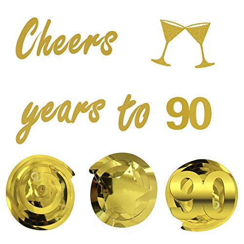 Gold 90th Birthday Party Decorations KIT - Cheers to 90 Years Banner, Sparkling Celebration 90 Hanging Swirls, Perfect 90 Years Old Party Supplies 90th Anniversary Decorations
