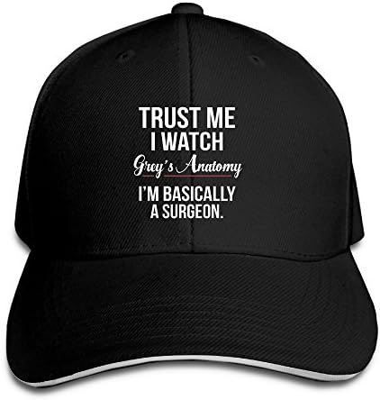 Unisex Trust Me I Watch Grey's Anatomy I'm Basically A Surgeon Sandwich Cap Adjustable Baseball Hat Black