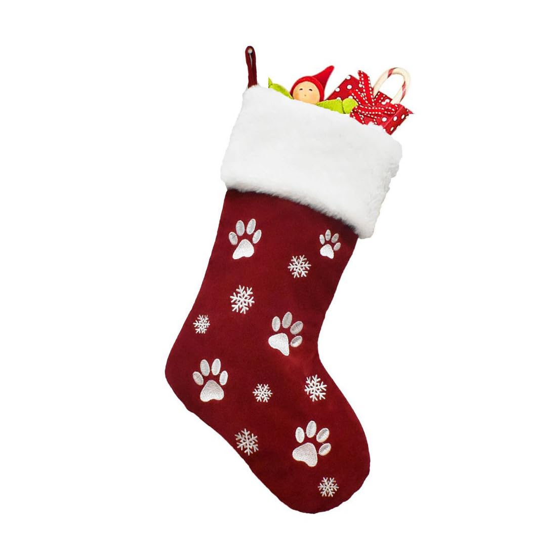 RXXR Large Christmas Stockings 18.1inch Dog Paw Print Snowflake Pattern Hanging Stockings Red Xmas Decorations Gift Bag Hanging Ornament for Xmas Holiday Party Pet Home