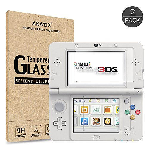 Akwox (2 in 1) New Nintendo 3DS Tempered Glass Top LCD Screen Protector with HD Clear Crystal PET Buttom LCD Screen Protective Filter